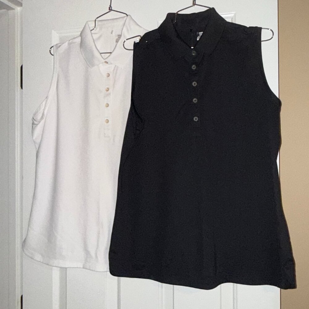 TWO Nike Women's Tour Performance Dri-Fit Sleeveless Golf Shirts, Black & White